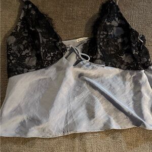 Elegant Lace Trim Top in Black and blue